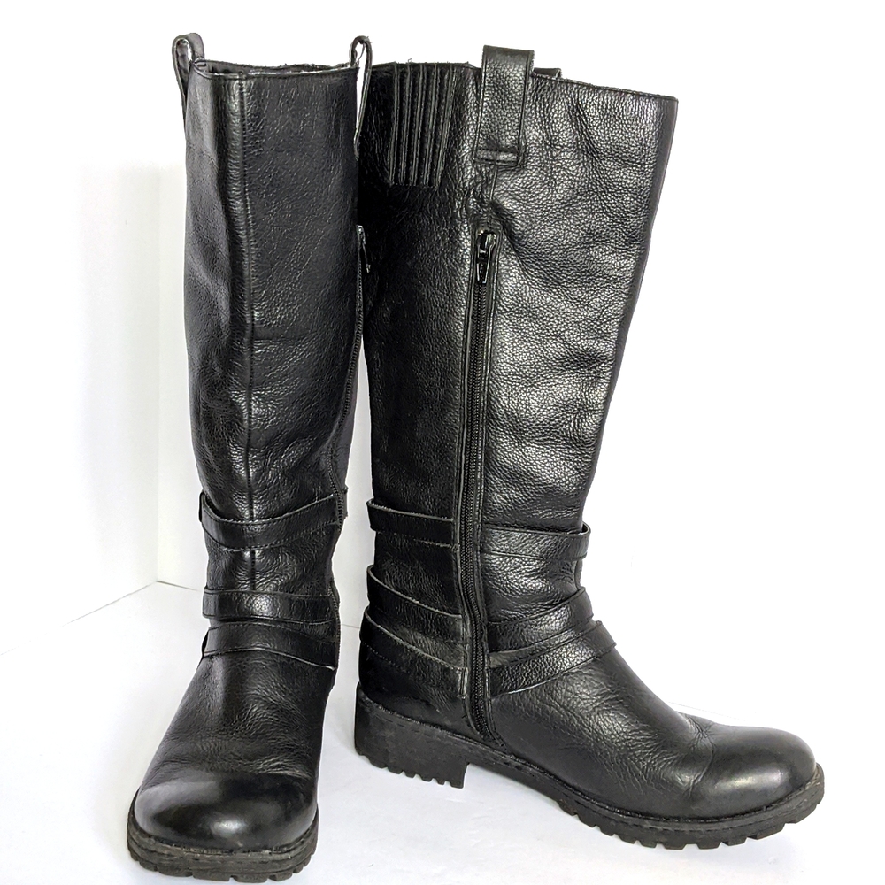 BOC Black Knee High Pebble Leather Riding Boots
